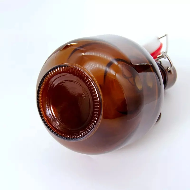 Amber Brown Glass Beer Bottles 1L 2L 32oz 64oz Growler Water Jug with Small Handle and Swing Top