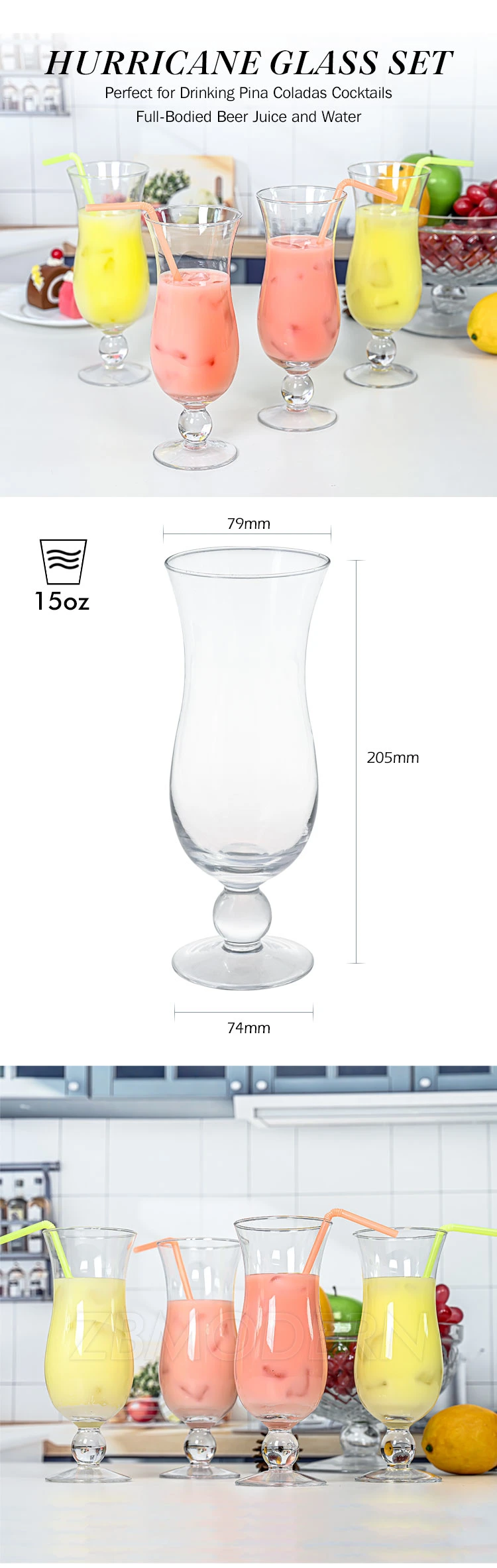 Drinking Glasses Hurricane Glass Cup Tumbler for Tea Water Juice Beer Wine Whiskey Cocktails in Bars