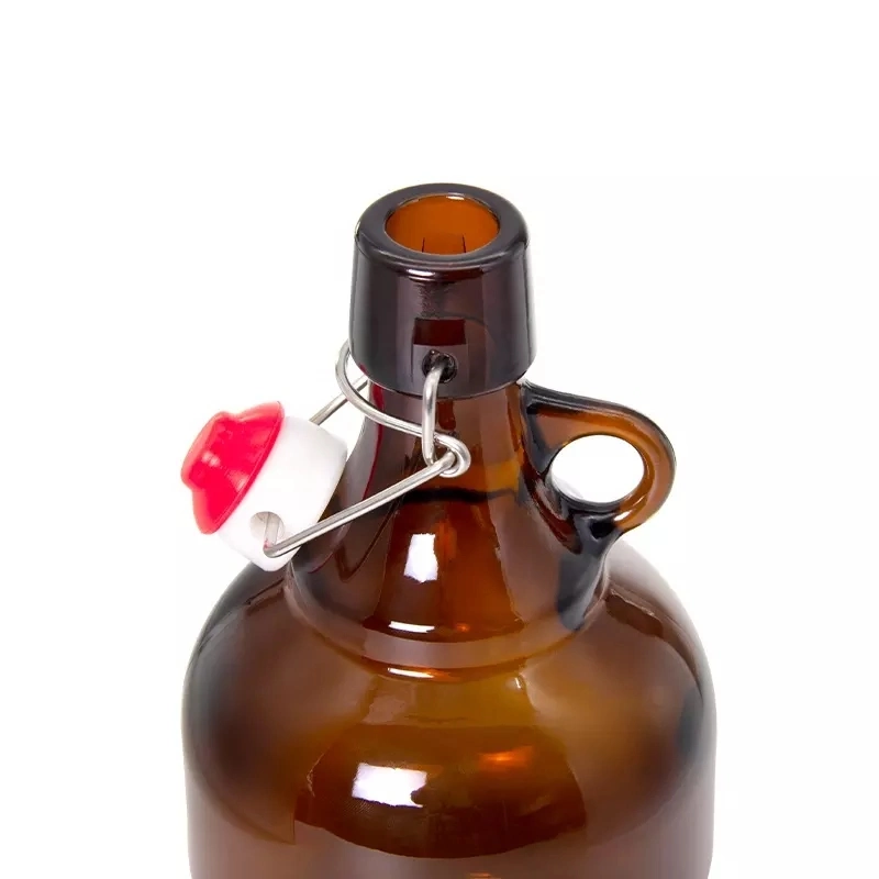 Amber Brown Glass Beer Bottles 1L 2L 32oz 64oz Growler Water Jug with Small Handle and Swing Top