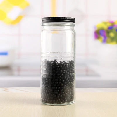 Vasilha de armazenamento de vidro redonda reta lateral selada 1000 ml para pote de chá, café, açúcar e macarrão