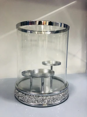 Vidro de diamante de cristal ODM e castiçais de metal com 3 conjuntos Pilar para festas de casamento propostas de férias e quarto/banheiro/quarto/decoração de casa