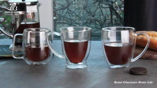 Copo de caneca de vidro de parede dupla resistente ao calor de vários tamanhos para café e chá