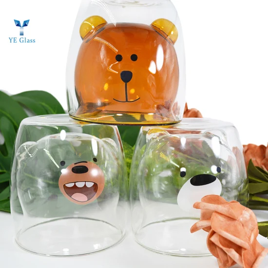 Caneca de chá de vidro de parede dupla de alta qualidade Copo de vidro em forma de urso