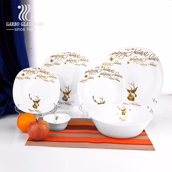 Tigela de vidro com casca dourada e branca Tigelas de servir de vidro opala Conjunto de utensílios de vidro para frutas