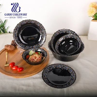 Utensílios de mesa da moda 6 polegadas vidro preto opala saladeira tigela conjunto de jantar