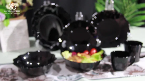 Tigela de vidro opala preta redonda com estampa de flores padrão personalizado para atacado